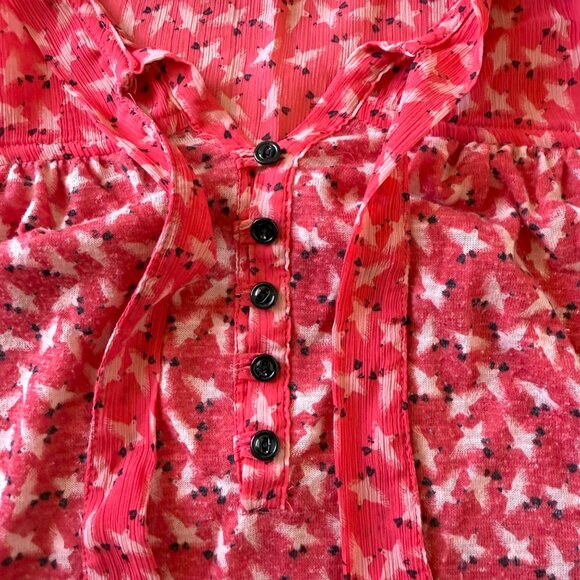 Ann Taylor Loft Blouse Size XS Red Print Birds Tie Neck Textured Romance Top - Picture 3 of 13